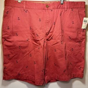 IZOD Men’s Saltwater Beachtown Anchor Embroidered Red Cotton Shorts 40 W NWT